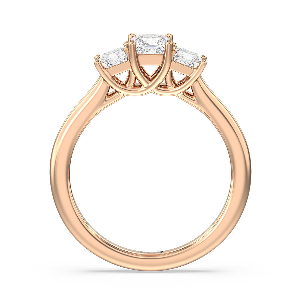 Three Stone Princess Cut Diamond Ring with 18KT Rose Gold / Natural / 1 Cut Diamond in 14KT Rose Gold / Natural / 1 view 2
