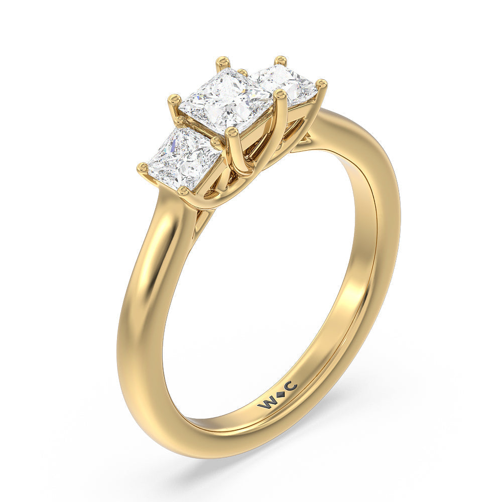 Three Stone Princess Cut Diamond Ring with 18KT Yellow Gold / Natural / 1 Cut Diamond in 14KT Yellow Gold / Natural / 1 view 3
