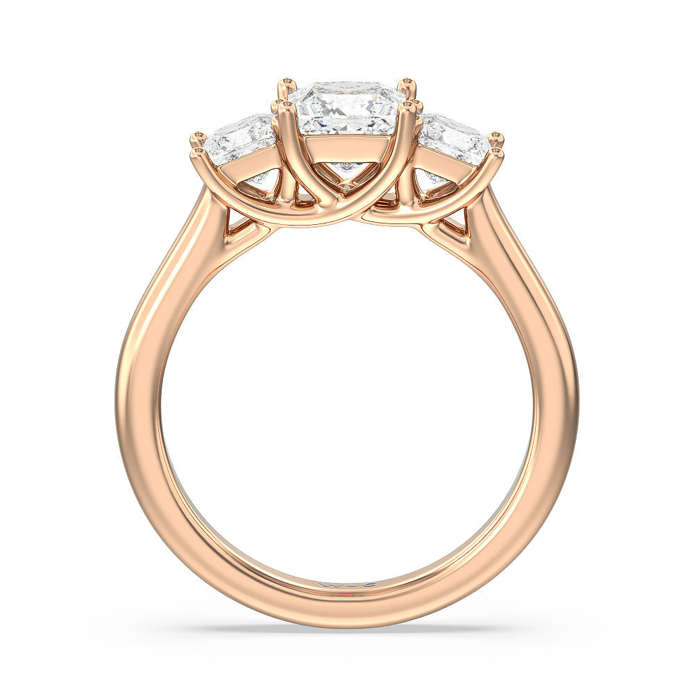Three Stone Princess Cut Diamond Ring with 18KT Rose Gold / Natural / 2 Cut Diamond in 14KT Rose Gold / Natural / 2 view 2
