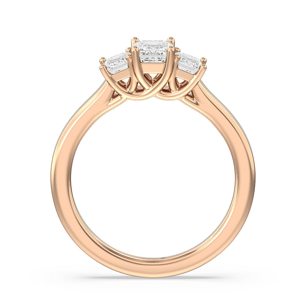Three Stone Emerald Cut Diamond Ring with 18KT Rose Gold / Natural / 1 Cut Diamond in 14KT Rose Gold / Natural / 1 view 4
