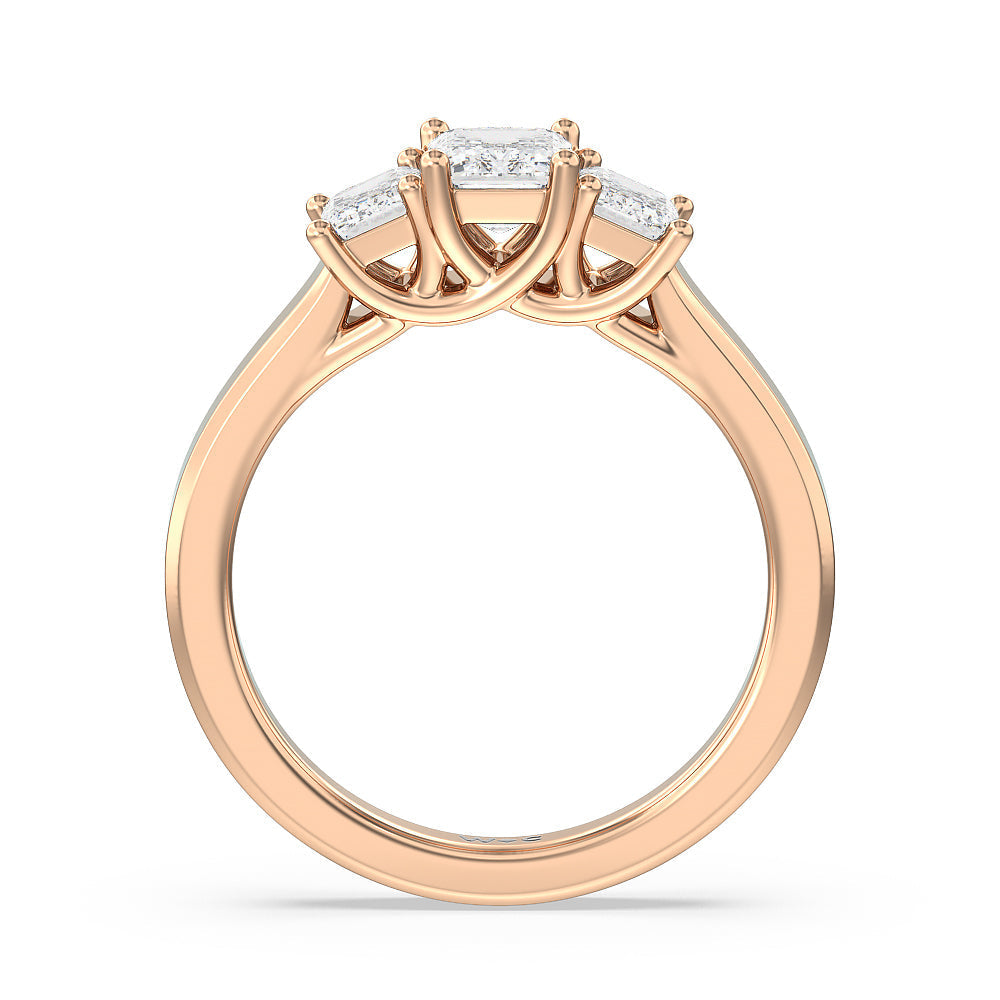 Three Stone Emerald Cut Diamond Ring with 18KT Rose Gold / Natural / 1 1/2 Cut Diamond in 14KT Rose Gold / Natural / 1 1/2 view 4
