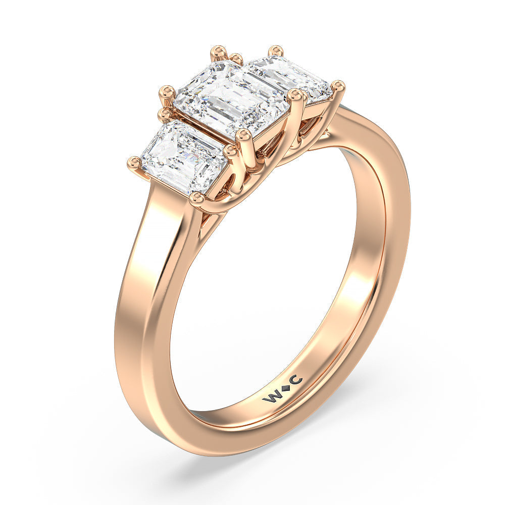 Three Stone Emerald Cut Diamond Ring with 18KT Rose Gold / Natural / 1 1/2 Cut Diamond in 14KT Rose Gold / Natural / 1 1/2 view 5
