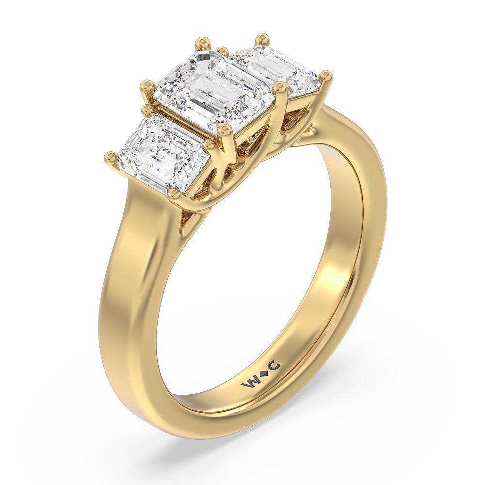 Three Stone Emerald Cut Diamond Ring with 18KT Yellow Gold / Natural / 2 Cut Diamond in 14KT Yellow Gold / Natural / 2 view 5
