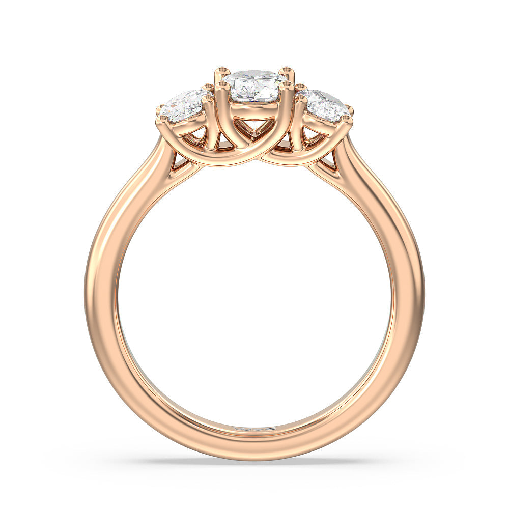 Three Stone Oval Cut Diamond Ring with 18KT Rose Gold / Natural / 1 1/2 Cut Diamond in 14KT Rose Gold / Natural / 1 1/2 view 4
