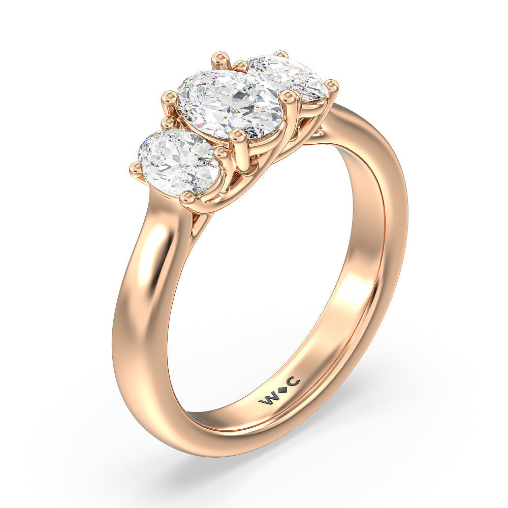 Three Stone Oval Cut Diamond Ring with 18KT Rose Gold / Natural / 1 1/2 Cut Diamond in 14KT Rose Gold / Natural / 1 1/2 view 5
