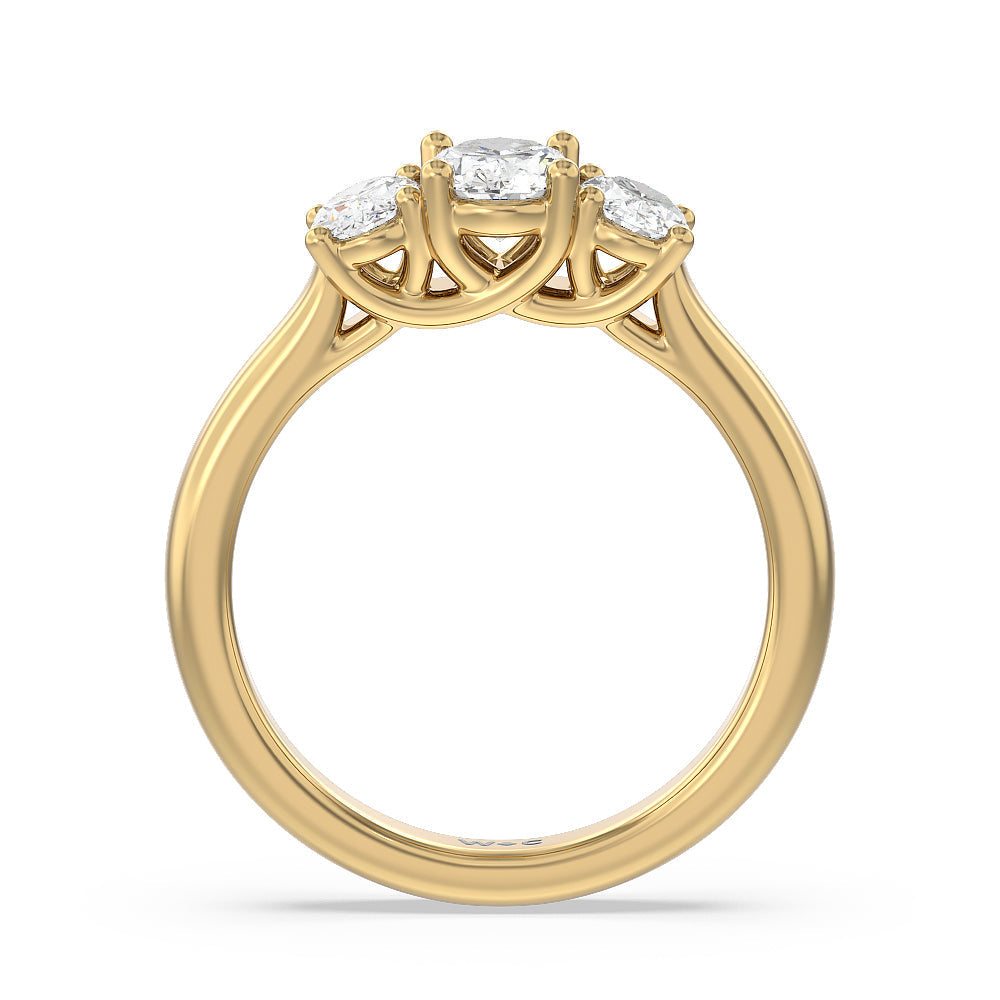 Three Stone Oval Cut Diamond Ring with 18KT Yellow Gold / Natural / 1 1/2 Cut Diamond in 14KT Yellow Gold / Natural / 1 1/2 view 4
