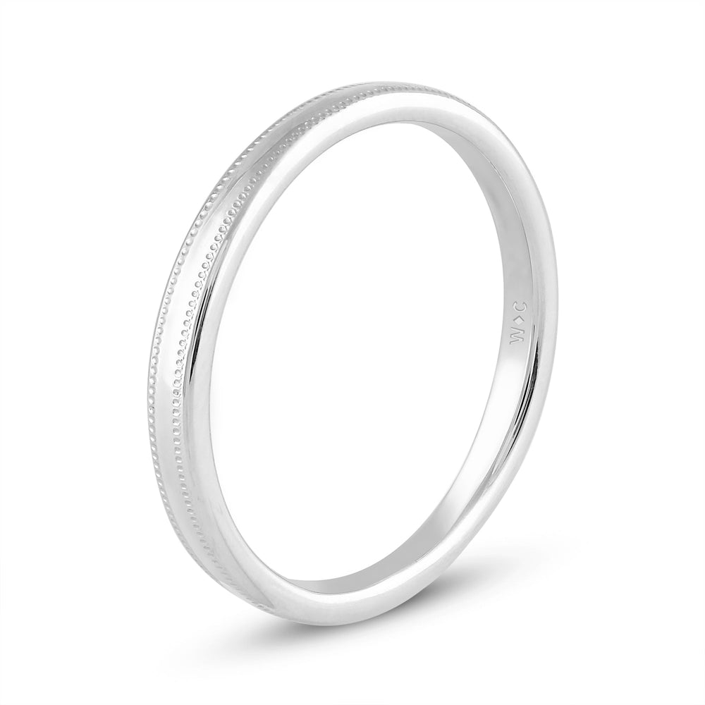 Women's Milgrain Medium Dome Comfort Fit Band with 14KT White Gold / 2 Cut Diamond in 14KT White Gold / 2 view 6
