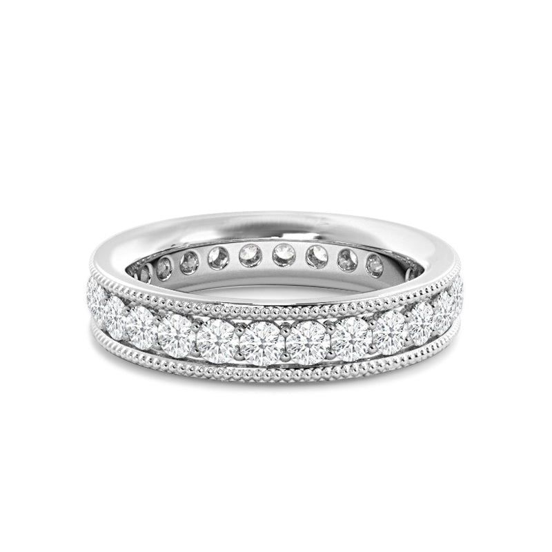 Diamond Channel Milgrain Beaded Eternity Ring with Platinum / Lab / 5/8 Cut Diamond in 14KT Platinum / Lab / 5/8 view 1
