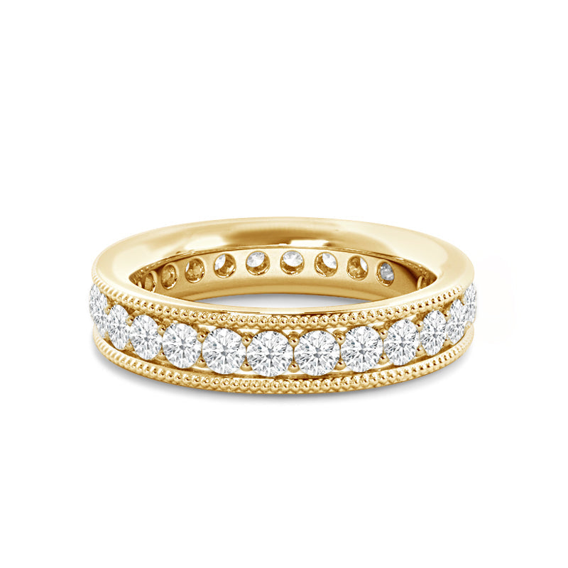 Diamond Channel Milgrain Beaded Eternity Ring with 18KT Yellow Gold / Lab / 1 1/3 Cut Diamond in 14KT Yellow Gold / Lab / 1 1/3 view 1
