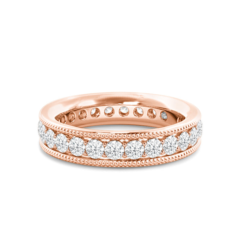 Diamond Channel Milgrain Beaded Eternity Ring with 18KT Rose Gold / Lab / 2 Cut Diamond in 14KT Rose Gold / Lab / 2 view 1
