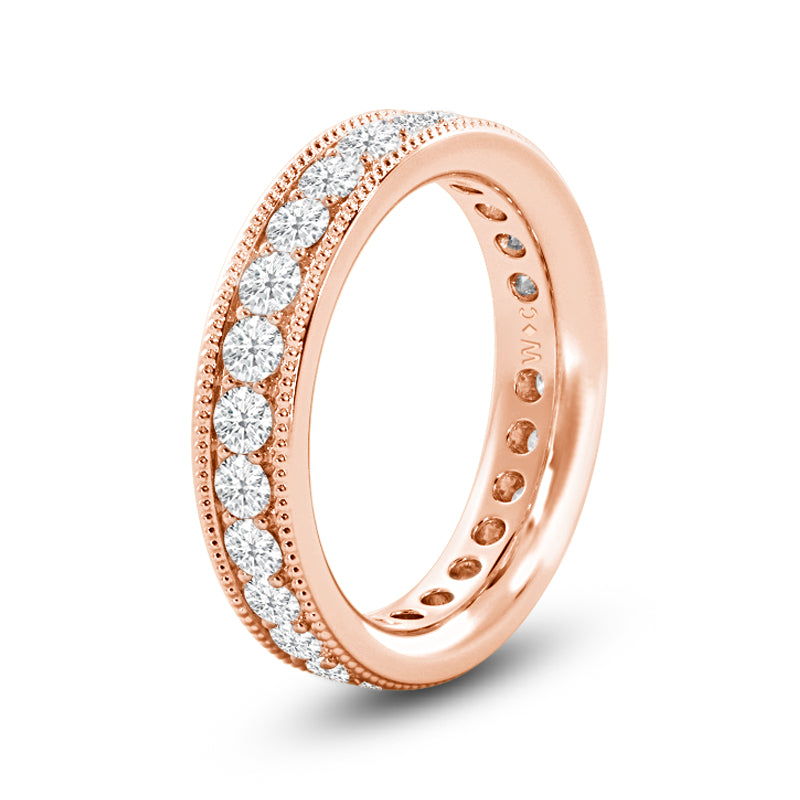 Diamond Channel Milgrain Beaded Eternity Ring with 18KT Rose Gold / Lab / 2 Cut Diamond in 14KT Rose Gold / Lab / 2 view 2
