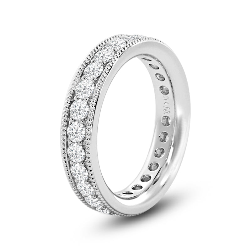 Diamond Channel Milgrain Beaded Eternity Ring with Platinum / Lab / 2 Cut Diamond in 14KT Platinum / Lab / 2 view 2
