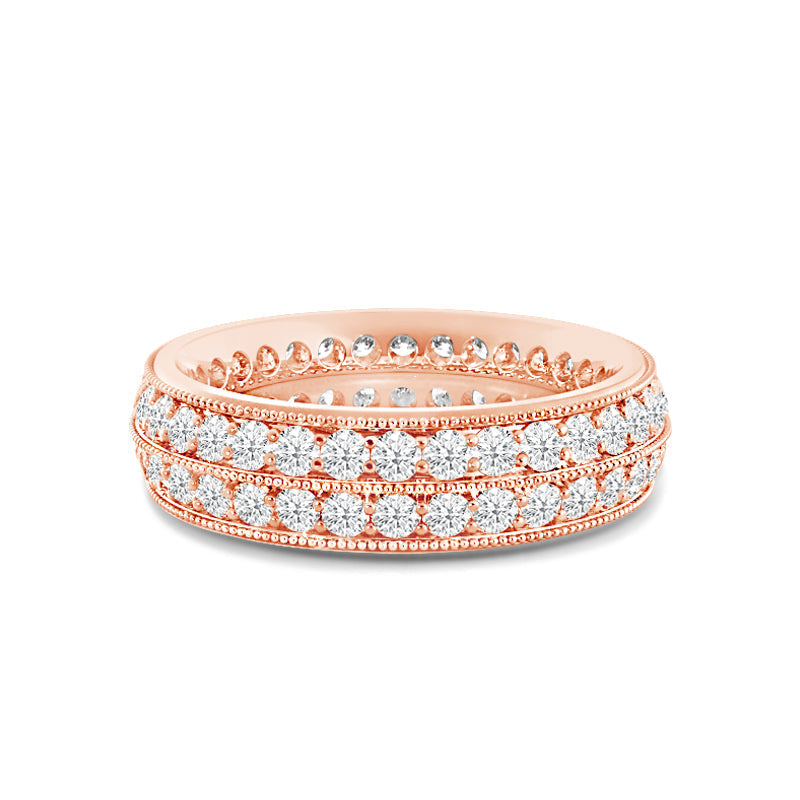 Double Row Diamond Beaded Eternity Ring with 18KT Rose Gold / Lab / 1 3/8 Cut Diamond in 14KT Rose Gold / Lab / 1 3/8 view 1
