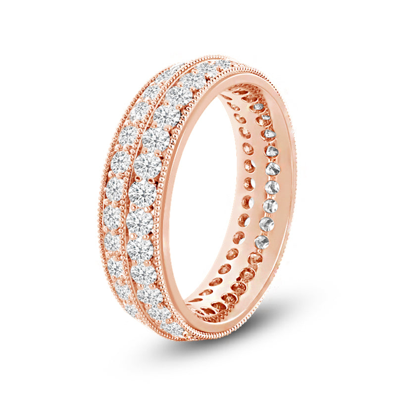 Double Row Diamond Beaded Eternity Ring with 18KT Rose Gold / Lab / 1 3/8 Cut Diamond in 14KT Rose Gold / Lab / 1 3/8 view 2
