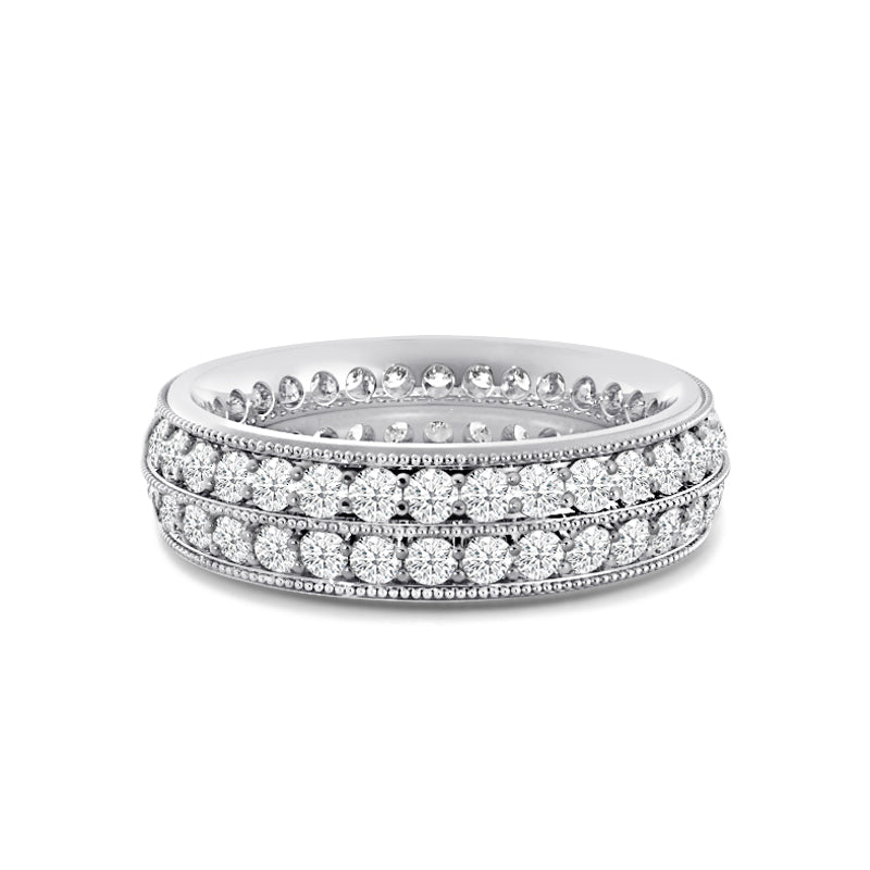 Double Row Diamond Beaded Eternity Ring with Platinum / Lab / 1 3/8 Cut Diamond in 14KT Platinum / Lab / 1 3/8 view 1
