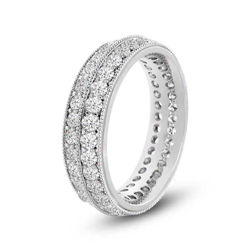 Double Row Diamond Beaded Eternity Ring with Platinum / Lab / 1 3/8 Cut Diamond in 14KT Platinum / Lab / 1 3/8 view 2
