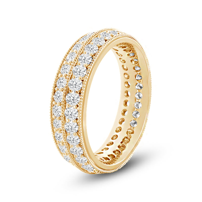 Double Row Diamond Beaded Eternity Ring with 18KT Yellow Gold / Lab / 1 3/8 Cut Diamond in 14KT Yellow Gold / Lab / 1 3/8 view 2
