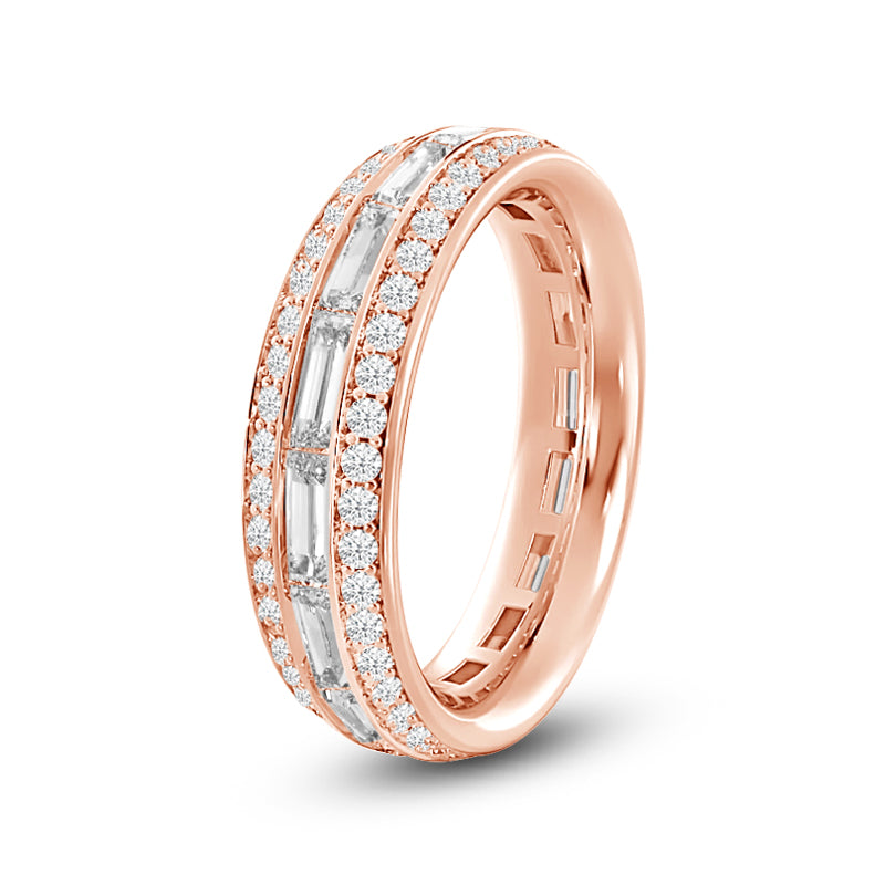 Three Row Diamond Baguette Channel Eternity Ring with 18KT Rose Gold / Lab / 1 3/8 Cut Diamond in 14KT Rose Gold / Lab / 1 3/8 view 2
