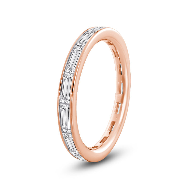 Baguette Diamond East-West Eternity Ring with 18KT Rose Gold / Lab / 3/4 Cut Diamond in 14KT Rose Gold / Lab / 3/4 view 2
