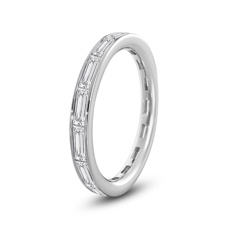Baguette Diamond East-West Eternity Ring with Platinum / Lab / 3/4 Cut Diamond in 14KT Platinum / Lab / 3/4 view 2
