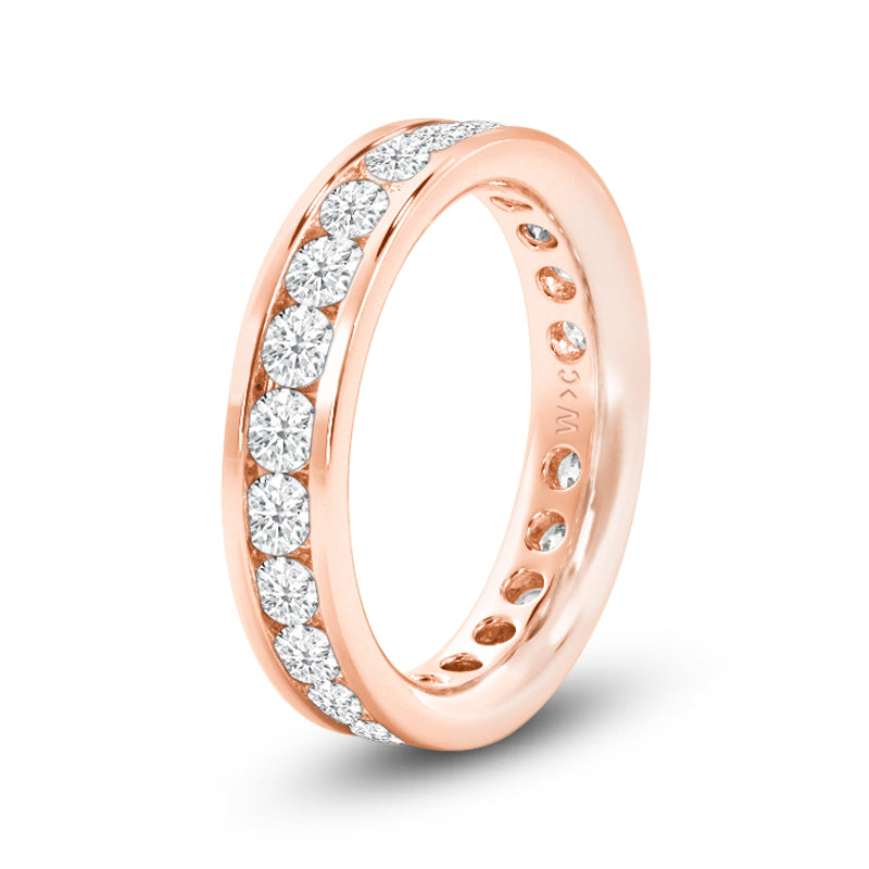 Single Row Channel Set Round Diamond Eternity Ring with 18KT Rose Gold / Lab / 1 Cut Diamond in 14KT Rose Gold / Lab / 1 view 2
