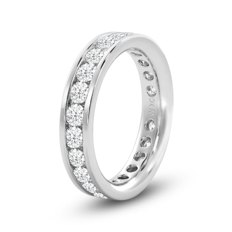 Single Row Channel Set Round Diamond Eternity Ring with Platinum / Lab / 1 Cut Diamond in 14KT Platinum / Lab / 1 view 2
