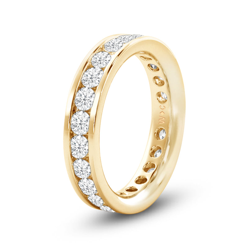 Single Row Channel Set Round Diamond Eternity Ring with 18KT Yellow Gold / Lab / 1 Cut Diamond in 14KT Yellow Gold / Lab / 1 view 2
