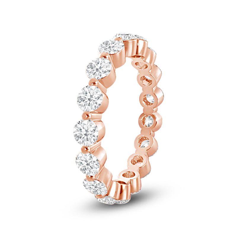 Scalloped Single Prong Round Diamond Eternity Ring with 18KT Rose Gold / Lab / 2 Cut Diamond in 14KT Rose Gold / Lab / 2 view 2
