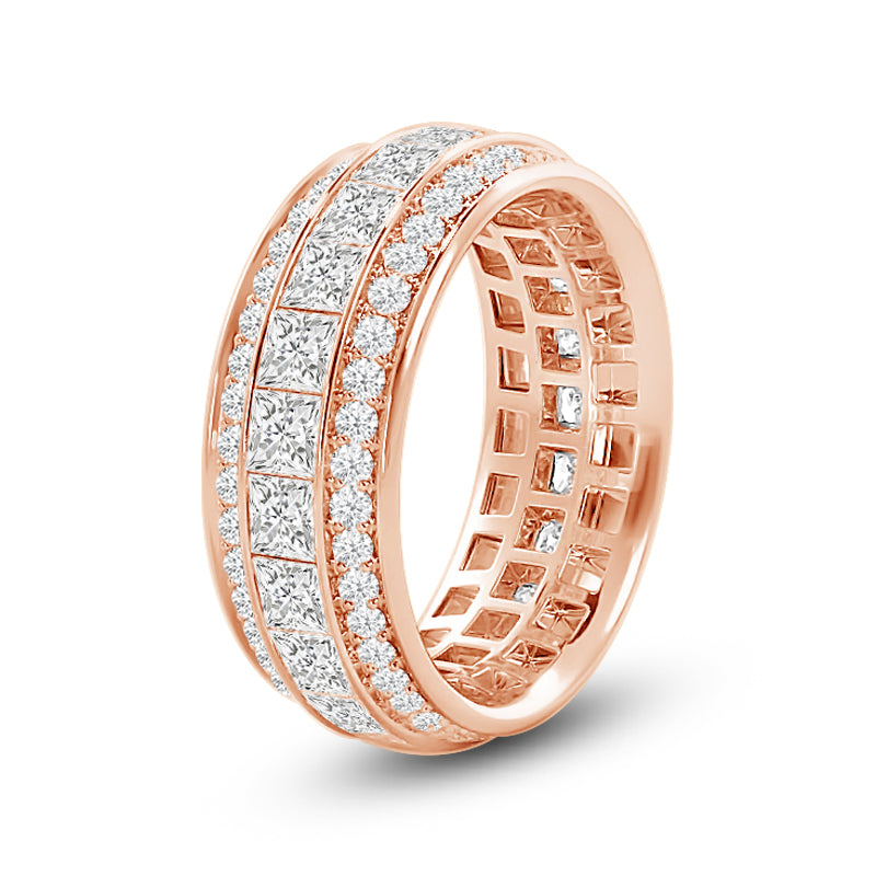 Triple Row Princess and Round Diamond Eternity Ring with 18KT Rose Gold / Lab / 3 5/8 Cut Diamond in 14KT Rose Gold / Lab / 3 5/8 view 2
