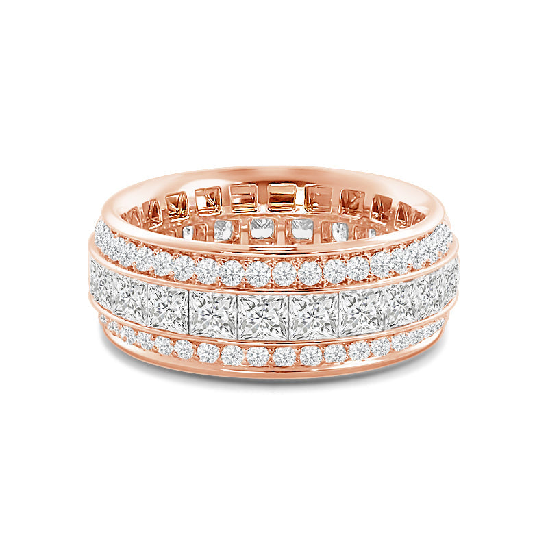 Triple Row Princess and Round Diamond Eternity Ring with 18KT Rose Gold / Lab / 3 7/8 Cut Diamond in 14KT Rose Gold / Lab / 3 7/8 view 1
