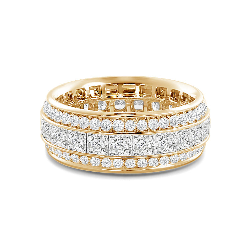Triple Row Princess and Round Diamond Eternity Ring with 18KT Yellow Gold / Lab / 3 7/8 Cut Diamond in 14KT Yellow Gold / Lab / 3 7/8 view 1
