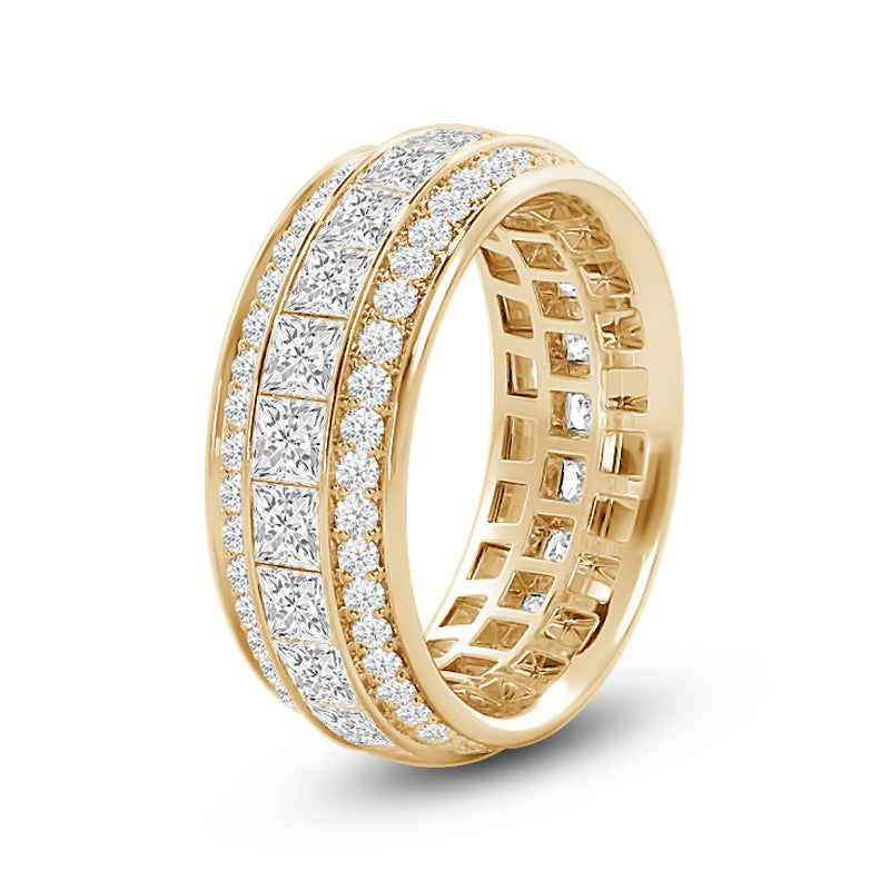 Triple Row Princess and Round Diamond Eternity Ring with 18KT Yellow Gold / Lab / 3 7/8 Cut Diamond in 14KT Yellow Gold / Lab / 3 7/8 view 2
