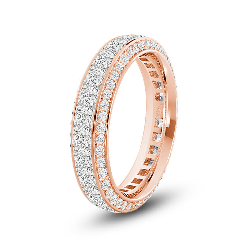 Pave Sides Princess Diamond Eternity Ring with 18KT Rose Gold / Lab / 5 1/8 Cut Diamond in 14KT Rose Gold / Lab / 5 1/8 view 2
