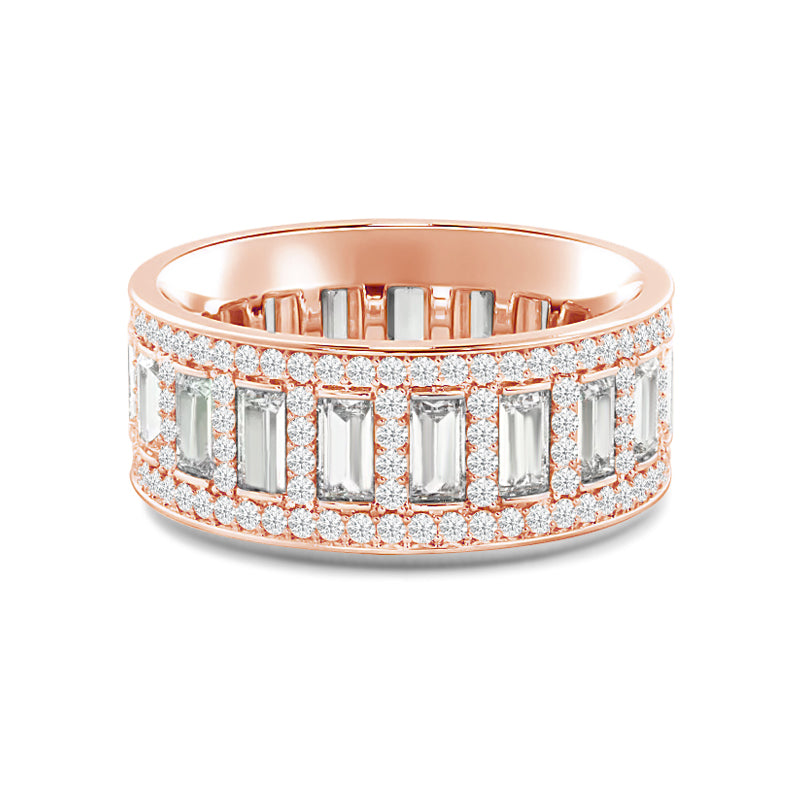 Geometric Halo Vertical Baguette Diamond Eternity Ring with 18KT Rose Gold / Lab / 2 1/2 Cut Diamond in 14KT Rose Gold / Lab / 2 1/2 view 1
