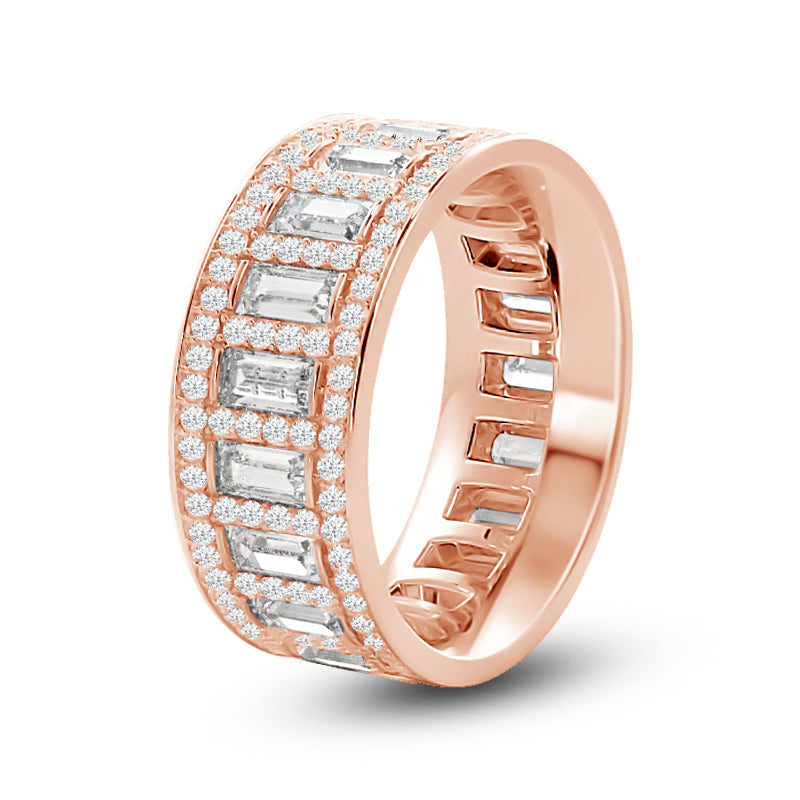 Geometric Halo Vertical Baguette Diamond Eternity Ring with 18KT Rose Gold / Lab / 2 1/2 Cut Diamond in 14KT Rose Gold / Lab / 2 1/2 view 2
