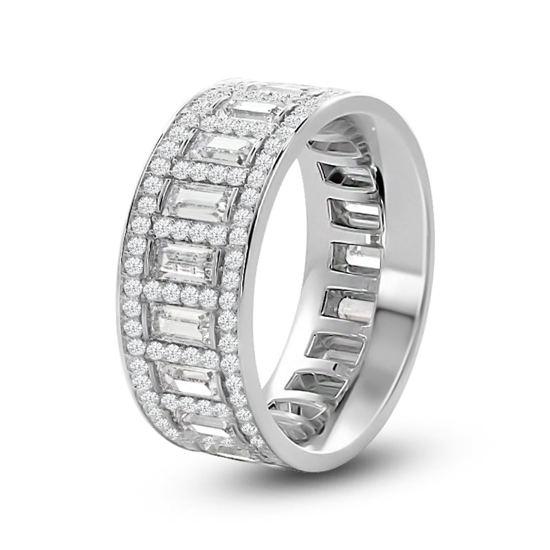 Geometric Halo Vertical Baguette Diamond Eternity Ring with Platinum / Lab / 2 1/2 Cut Diamond in 14KT Platinum / Lab / 2 1/2 view 2
