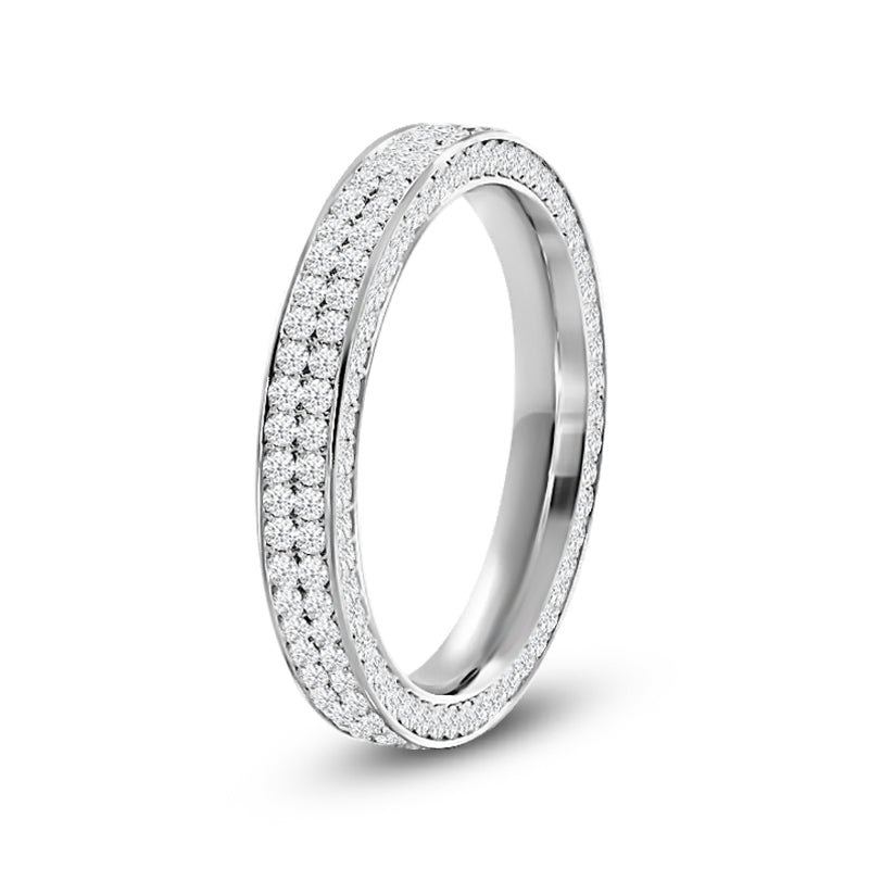 Pave Sides Double Row Round Diamond Eternity Ring with Platinum / Lab / 1 1/10 Cut Diamond in 14KT Platinum / Lab / 1 1/10 view 2
