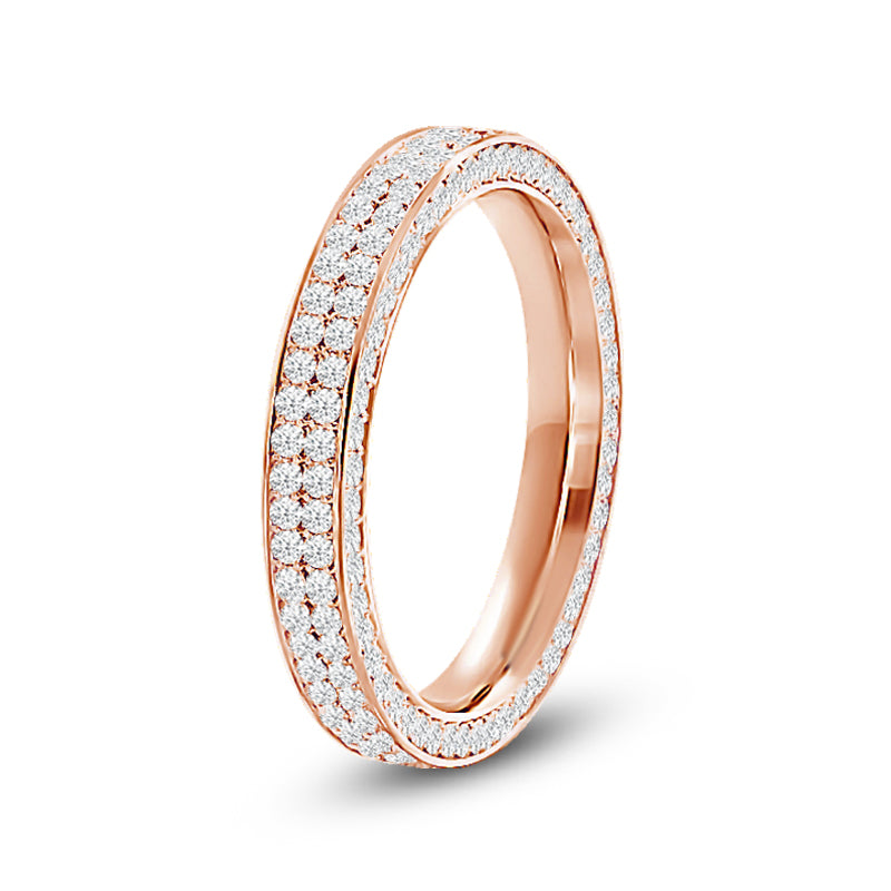 Pave Sides Double Row Round Diamond Eternity Ring with 18KT Rose Gold / Lab / 1 1/2 Cut Diamond in 14KT Rose Gold / Lab / 1 1/2 view 2
