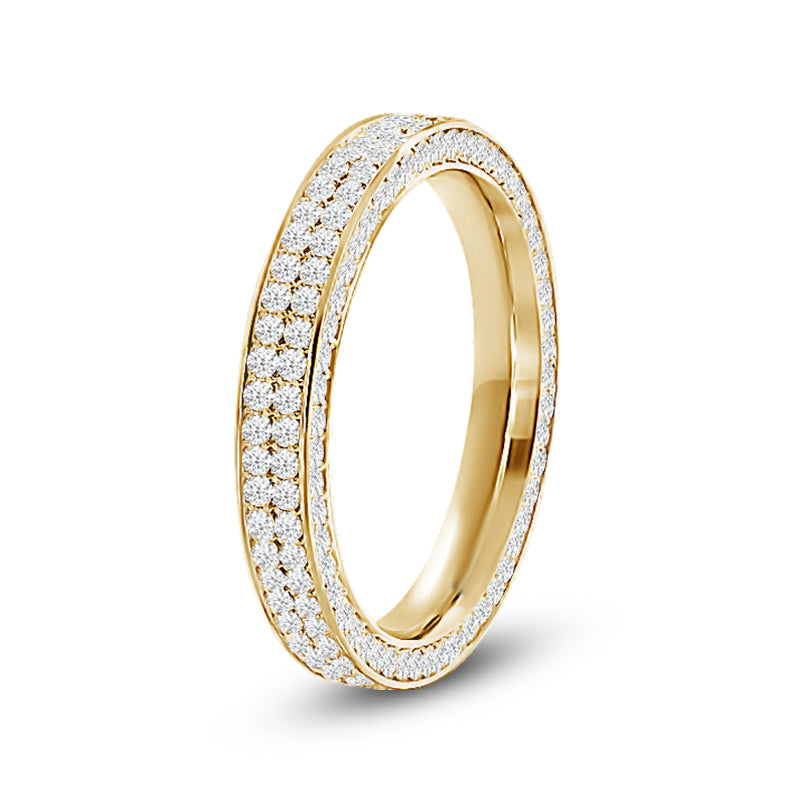 Pave Sides Double Row Round Diamond Eternity Ring with 18KT Yellow Gold / Lab / 1 1/2 Cut Diamond in 14KT Yellow Gold / Lab / 1 1/2 view 2
