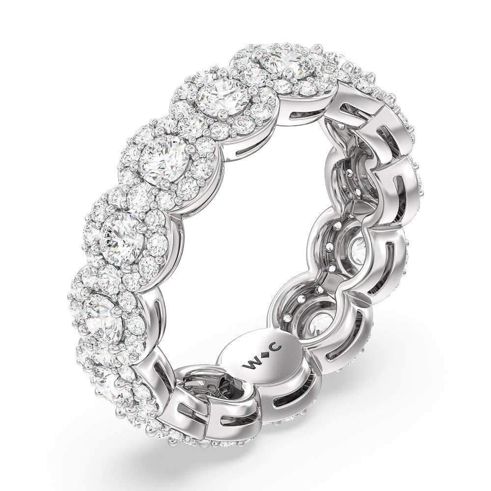 Round Halo Eternity Ring with Platinum / Natural / 3 3/8 Cut Diamond in 14KT Platinum / Natural / 3 3/8 view 2
