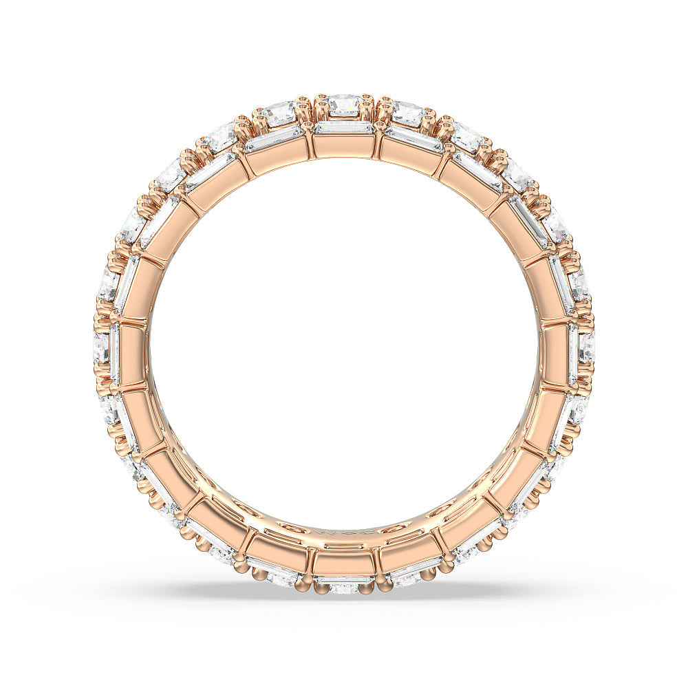 Baguette Edge Round Stones Eternity Ring with 18KT Rose Gold / Natural / 2 7/8 Cut Diamond in 14KT Rose Gold / Natural / 2 7/8 view 3
