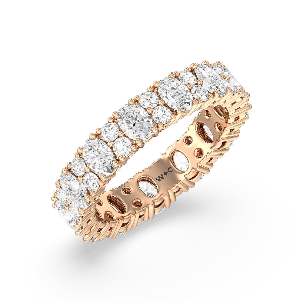 Oval & Rounds Station Eternity Ring with 18KT Rose Gold / Natural / 3 1/2 Cut Diamond in 14KT Rose Gold / Natural / 3 1/2 view 2
