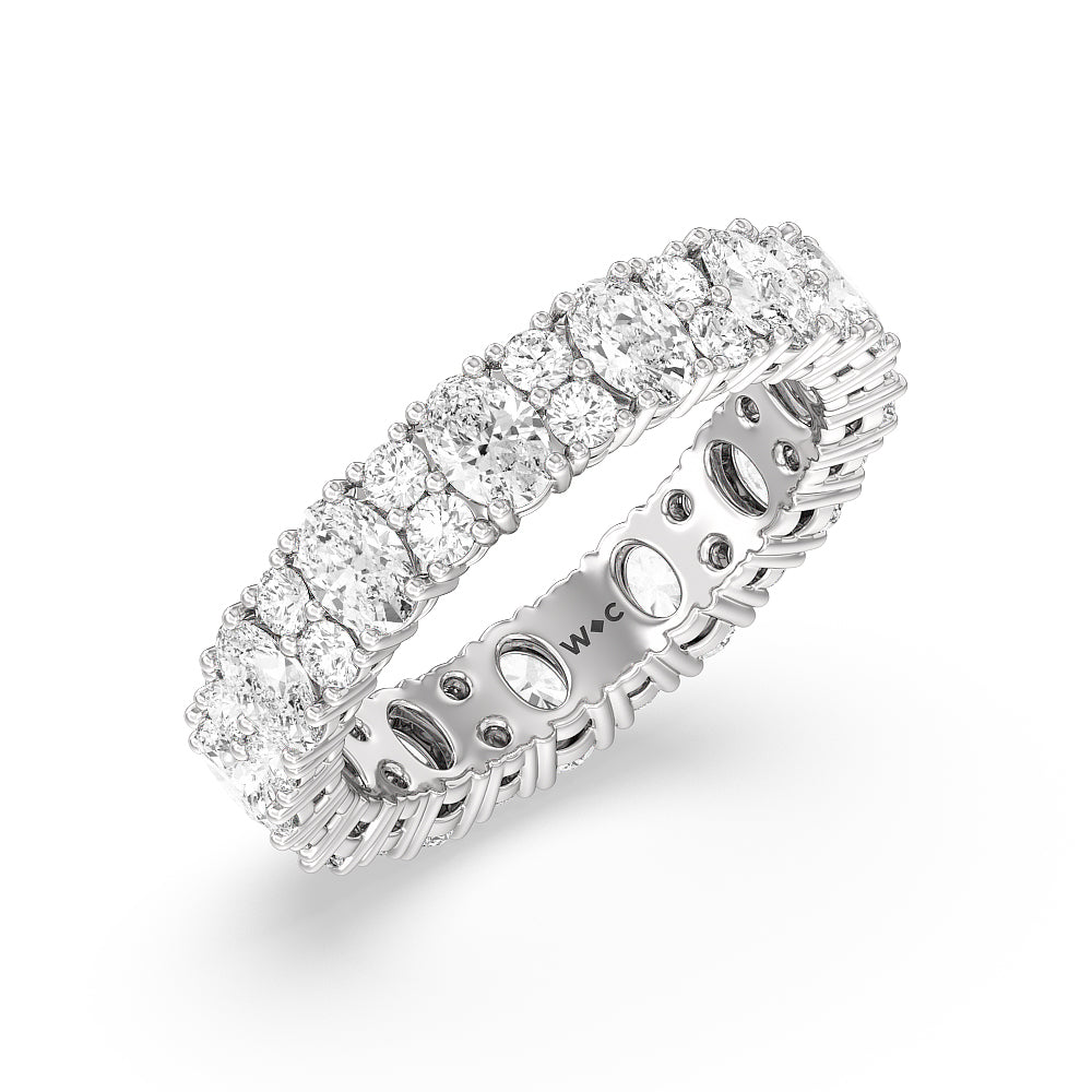 Oval & Rounds Station Eternity Ring with Platinum / Natural / 3 1/2 Cut Diamond in 14KT Platinum / Natural / 3 1/2 view 2
